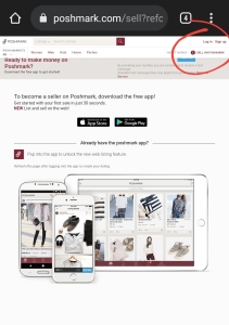 Picture of the Poshmark sign up/login page to show you how to sign up with a discount code. 